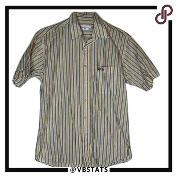 Valentino Rudy Yellow-Blue-White Striped SS Button Down Shirt Medium - Picture 1 of 7
